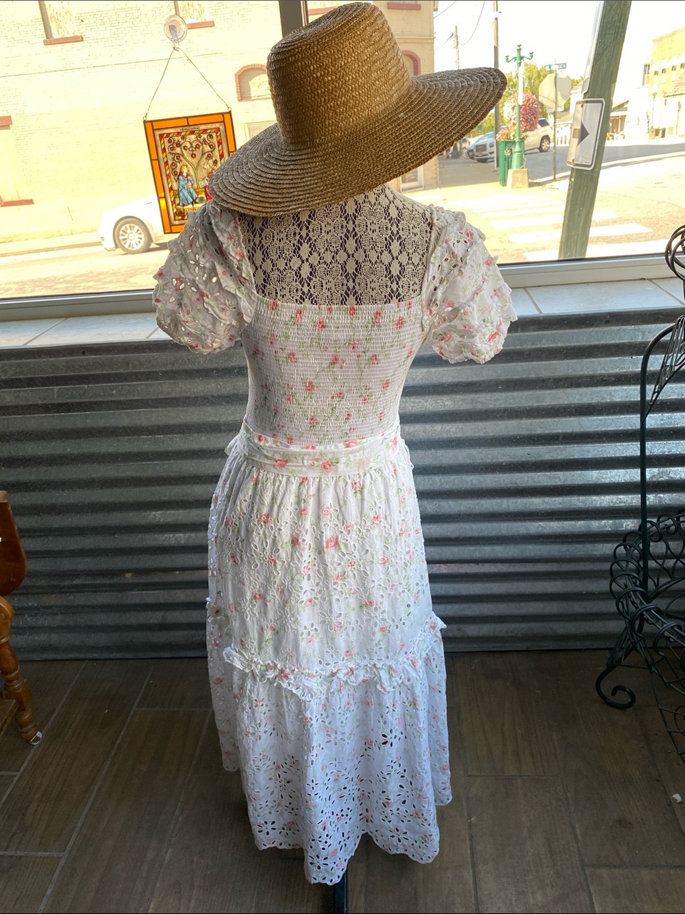 LoveShackFancy White Maxi Dress with Pink Floral Embroidery - Picture 2 of 5